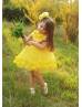 Yellow Floral Rustic Flower Girl Dress With Silver Bow